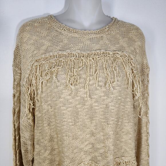 143 Story By Lineup Sweater Womens Large Fringe Tasseled Open Knit Boho Pullover - Picture 3 of 9